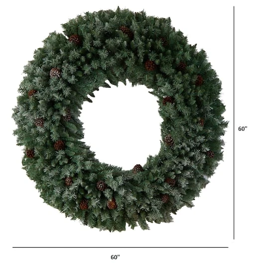 5ft. Clear LED Lights Flocked Artificial Christmas Wreath With Pinecones 5 5ft. Clear LED Lights Flocked Artificial Christmas Wreath With Pinecones - Image 3