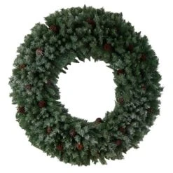 5ft. Clear LED Lights Flocked Artificial Christmas Wreath With Pinecones 13 5ft. Clear LED Lights Flocked Artificial Christmas Wreath With Pinecones -Northlight Shop D478991S 3