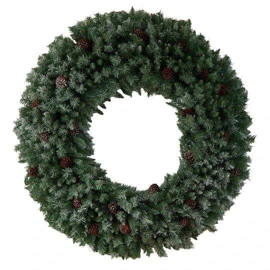 5ft. Clear LED Lights Flocked Artificial Christmas Wreath With Pinecones 6 5ft. Clear LED Lights Flocked Artificial Christmas Wreath With Pinecones - Image 4