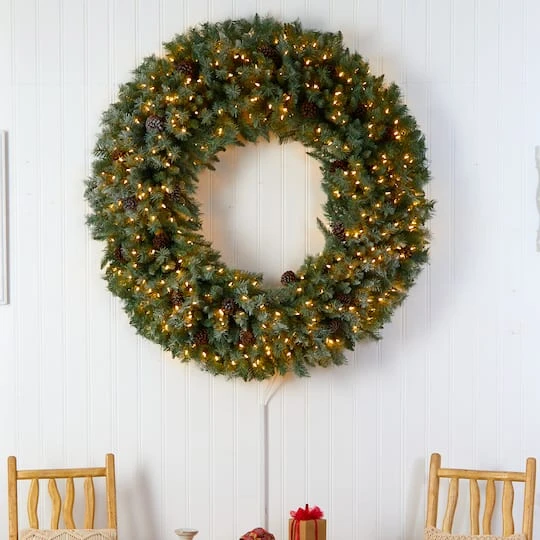 5ft. Clear LED Lights Flocked Artificial Christmas Wreath With Pinecones 7 5ft. Clear LED Lights Flocked Artificial Christmas Wreath With Pinecones - Image 5