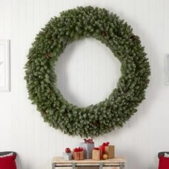 6ft. Clear LED Lights Flocked Artificial Christmas Wreath With Pinecones -Northlight Shop D478996S 5