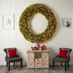 6ft. Clear LED Lights Flocked Artificial Christmas Wreath With Pinecones -Northlight Shop D478996S 6