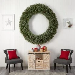 6ft. Clear LED Lights Flocked Artificial Christmas Wreath With Pinecones -Northlight Shop D478996S 7