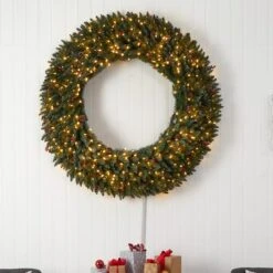 5ft. Clear LED Lights Flocked Artificial Christmas Wreath With Pinecones & Berries -Northlight Shop D478997S 4