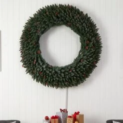 5ft. Clear LED Lights Flocked Artificial Christmas Wreath With Pinecones & Berries -Northlight Shop D478997S 5