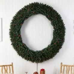 6ft. Clear LED Lights Flocked Artificial Christmas Wreath With Pinecones & Berries -Northlight Shop D478998S 5