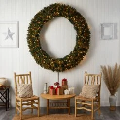 6ft. Clear LED Lights Flocked Artificial Christmas Wreath With Pinecones & Berries -Northlight Shop D478998S 6