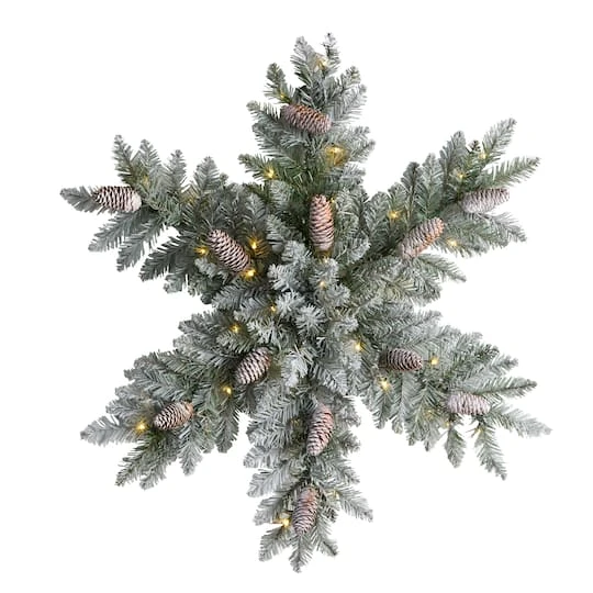 30" Pre-Lit Flocked Snowflake Artificial Dunhill Fir Wreath With Pinecones 4 30" Pre-Lit Flocked Snowflake Artificial Dunhill Fir Wreath With Pinecones - Image 2