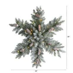 30" Pre-Lit Flocked Snowflake Artificial Dunhill Fir Wreath With Pinecones 12 30" Pre-Lit Flocked Snowflake Artificial Dunhill Fir Wreath With Pinecones -Northlight Shop D478999S 2