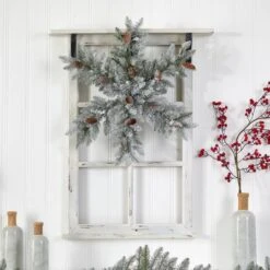 30" Pre-Lit Flocked Snowflake Artificial Dunhill Fir Wreath With Pinecones 15 30" Pre-Lit Flocked Snowflake Artificial Dunhill Fir Wreath With Pinecones -Northlight Shop D478999S 5