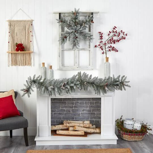 30" Pre-Lit Flocked Snowflake Artificial Dunhill Fir Wreath With Pinecones 10 30" Pre-Lit Flocked Snowflake Artificial Dunhill Fir Wreath With Pinecones - Image 8