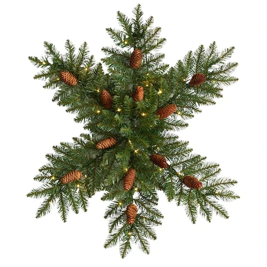 30" Pre-Lit Snowflake Artificial Dunhill Fir Wreath With Pinecones 3 30" Pre-Lit Snowflake Artificial Dunhill Fir Wreath With Pinecones