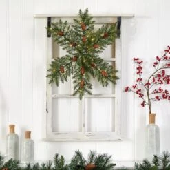 30" Pre-Lit Snowflake Artificial Dunhill Fir Wreath With Pinecones 12 30" Pre-Lit Snowflake Artificial Dunhill Fir Wreath With Pinecones -Northlight Shop D479001S 4