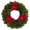 24" White LED Lights Poinsettia, Berry & Pinecone Artificial Wreath -Northlight Shop D479004S 1