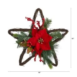 16" Holiday Christmas Poinsettia Star Twig Wreath -Northlight Shop D479014S 2