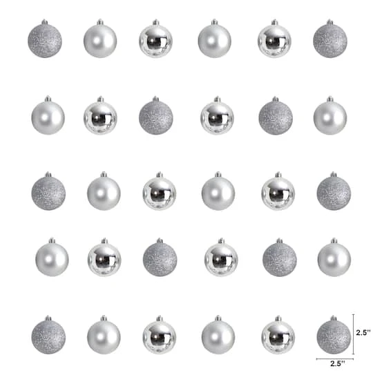 30ct. 2.5" Silver Shatterproof Christmas Ornaments 5 30ct. 2.5" Silver Shatterproof Christmas Ornaments - Image 3