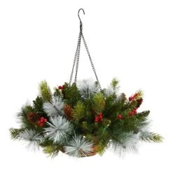 2ft. LED Pine & Berries Artificial Christmas Hanging Basket