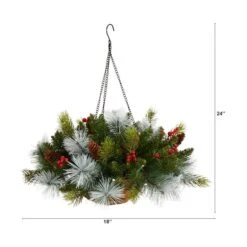 2ft. LED Pine & Berries Artificial Christmas Hanging Basket -Northlight Shop D479055S 2
