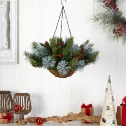 2ft. LED Pine & Berries Artificial Christmas Hanging Basket -Northlight Shop D479055S 4