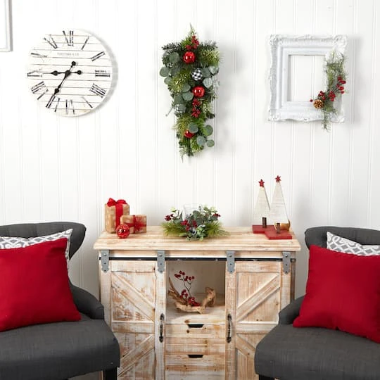 26" Christmas Greenery Ornament Teardrop Swag 7 26" Christmas Greenery Ornament Teardrop Swag - Image 5