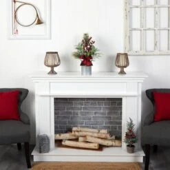 20" Holiday Winter Greenery, Pinecone & Berries With Bow Arrangement -Northlight Shop D479078S 4