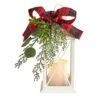 12" White Lantern With Berries, Pine & Plaid Bow Artificial Christmas Table Arrangement With LED Candle -Northlight Shop D479079S 1
