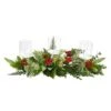 20" Winter Greenery & Berries Triple Candle Holder Christmas Table Arrangement -Northlight Shop D479088S 1
