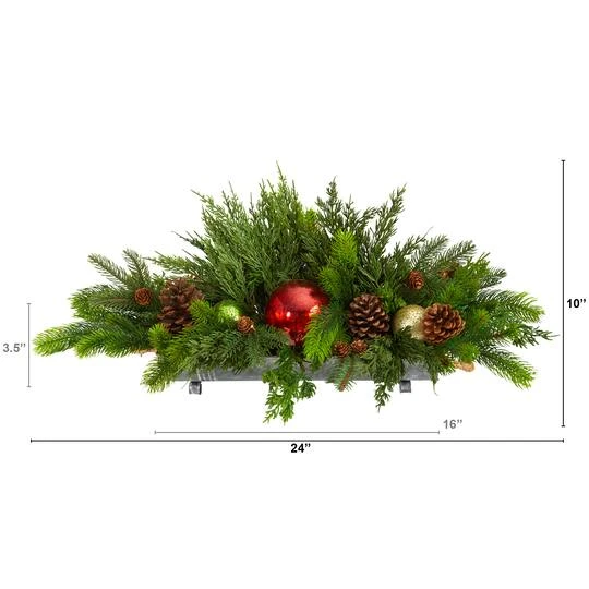 24" Cedar Pine, Pinecones & Ornaments Artificial Christmas Arrangement In Tin Vase 9 24" Cedar Pine, Pinecones & Ornaments Artificial Christmas Arrangement In Tin Vase - Image 7