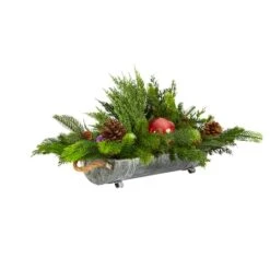 24" Cedar Pine, Pinecones & Ornaments Artificial Christmas Arrangement In Tin Vase 12 24" Cedar Pine, Pinecones & Ornaments Artificial Christmas Arrangement In Tin Vase -Northlight Shop D479089S 3
