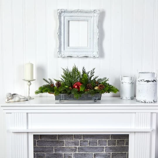 24" Cedar Pine, Pinecones & Ornaments Artificial Christmas Arrangement In Tin Vase 5 24" Cedar Pine, Pinecones & Ornaments Artificial Christmas Arrangement In Tin Vase - Image 3