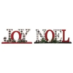 Glitzhome® Christmas Plaid Joy & Noel Table Décor Set