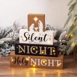 Glitzhome® 12" LED Lighted Nativity Block Word Sign 14 Glitzhome® 12" LED Lighted Nativity Block Word Sign -Northlight Shop D479430S 3