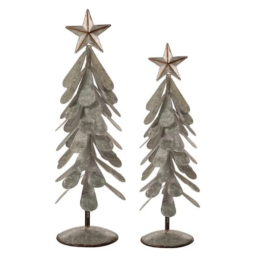 Glitzhome® Galvanized Metal Christmas Tree Table Décor Set 4 Glitzhome® Galvanized Metal Christmas Tree Table Décor Set - Image 2