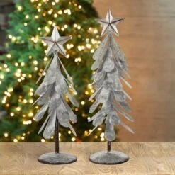 Glitzhome® Galvanized Metal Christmas Tree Table Décor Set 10 Glitzhome® Galvanized Metal Christmas Tree Table Décor Set -Northlight Shop D479432S 2