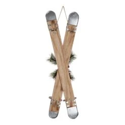 Glitzhome® 35" Red Wooden & Galvanized Ski Porch Décor -Northlight Shop D479466S 8