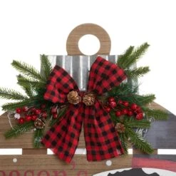 Glitzhome® 30" Lighted Round Wooden Snowman Porch Décor With Timer -Northlight Shop D479470S 7