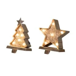 Glitzhome® 8" Marquee LED Christmas Tree & Star Wooden & Metal Stocking Holder Set 11 Glitzhome® 8" Marquee LED Christmas Tree & Star Wooden & Metal Stocking Holder Set -Northlight Shop D479484S 1 1