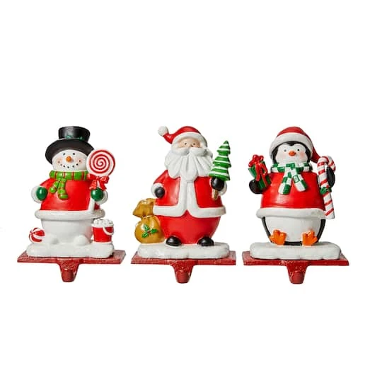 Glitzhome® 7" Santa, Snowman & Penguin Stocking Holder Set 3 Glitzhome® 7" Santa, Snowman & Penguin Stocking Holder Set