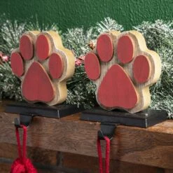 Glitzhome® Paw Print Christmas Stocking Holder Set -Northlight Shop D479511S 3