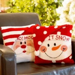Glitzhome® Hooked 3D Santa & Snowman Throw Pillow Set -Northlight Shop D479533S 3