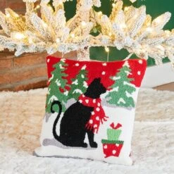 Glitzhome® Hooked Christmas Cat Throw Pillow -Northlight Shop D479540S 2