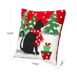Glitzhome® Hooked Christmas Cat Throw Pillow -Northlight Shop D479540S 4