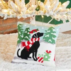 Glitzhome® Hooked Christmas Dog Throw Pillow -Northlight Shop D479541S 2