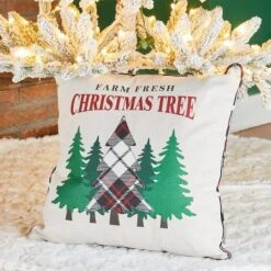 Glitzhome® Farm Fresh Heavy Cotton Christmas Tree Throw Pillow -Northlight Shop D479543S 2