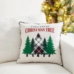 Glitzhome® Farm Fresh Heavy Cotton Christmas Tree Throw Pillow -Northlight Shop D479543S 3