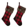 Glitzhome® 21" Black And Red Buffalo Plaid Pompom Stocking, Set Of 2 1 Glitzhome® 21" Black And Red Buffalo Plaid Pompom Stocking, Set Of 2 -Northlight Shop D479591S 1