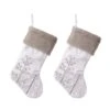 Glitzhome® 21" White Fleece Stocking With Christmas Tree & Snowflake, 2ct. -Northlight Shop D479598S 1