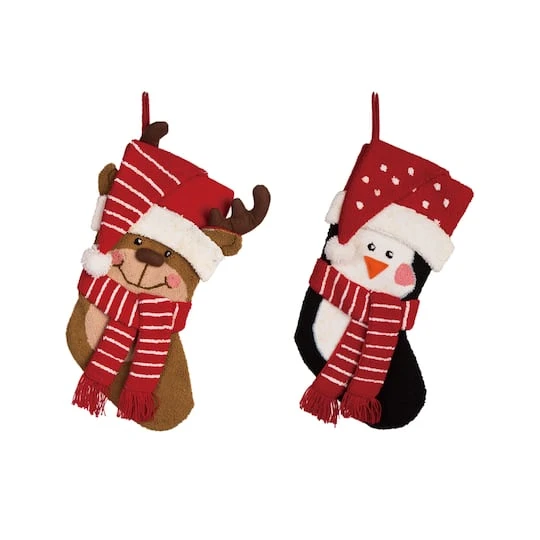 Glitzhome® 19" Penguin & Reindeer Hooked Stocking Set 4 Glitzhome® 19" Penguin & Reindeer Hooked Stocking Set - Image 2