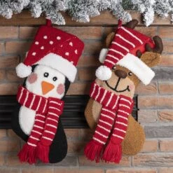 Glitzhome® 19" Penguin & Reindeer Hooked Stocking Set 11 Glitzhome® 19" Penguin & Reindeer Hooked Stocking Set -Northlight Shop D479609S 3