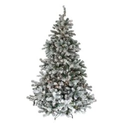 Northlight 7.5ft. Pre-Lit Full Flocked Natural Emerald Artificial Christmas Tree, Clear Lights